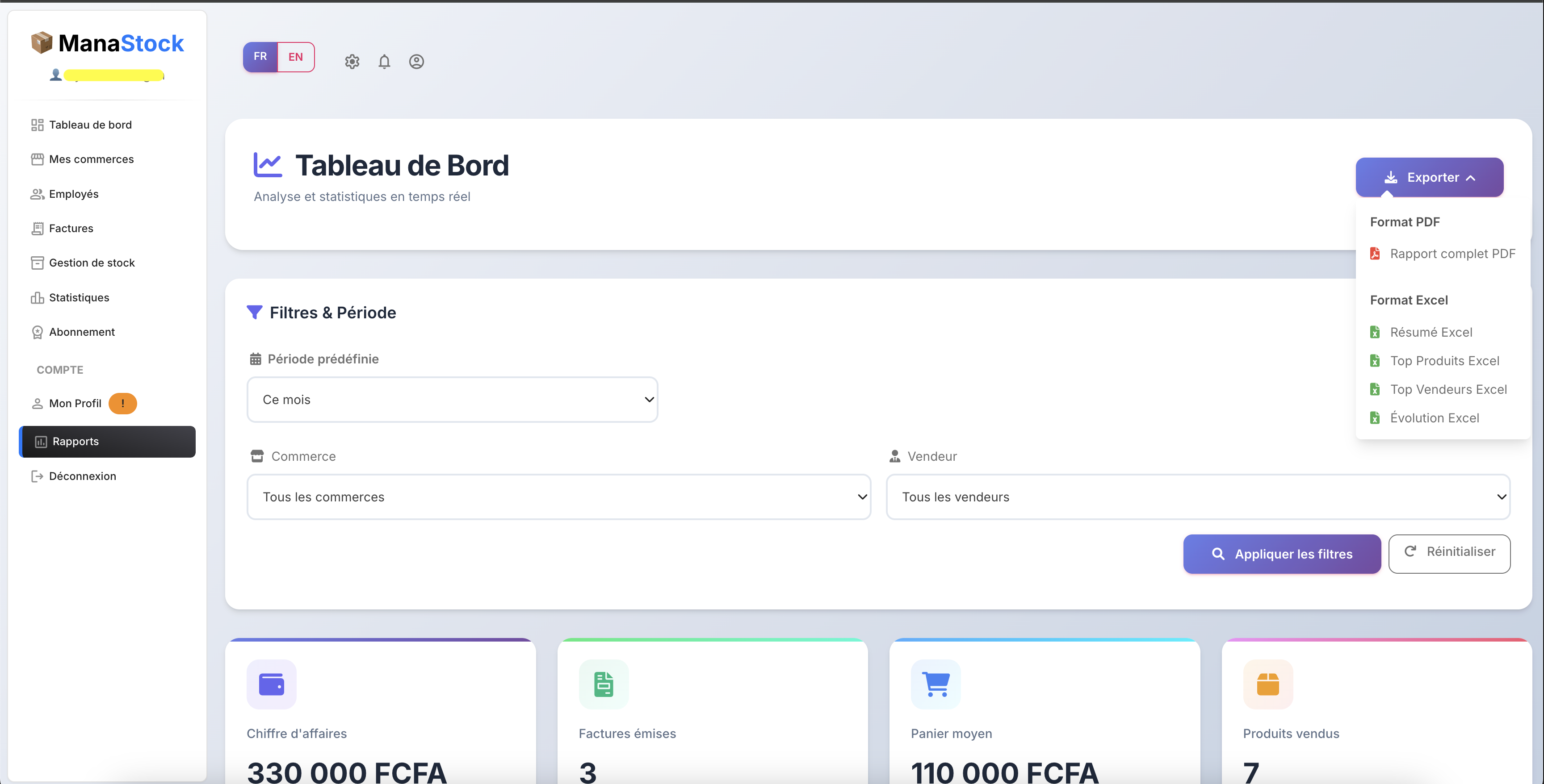 Exporter les Rapports et les Ventes