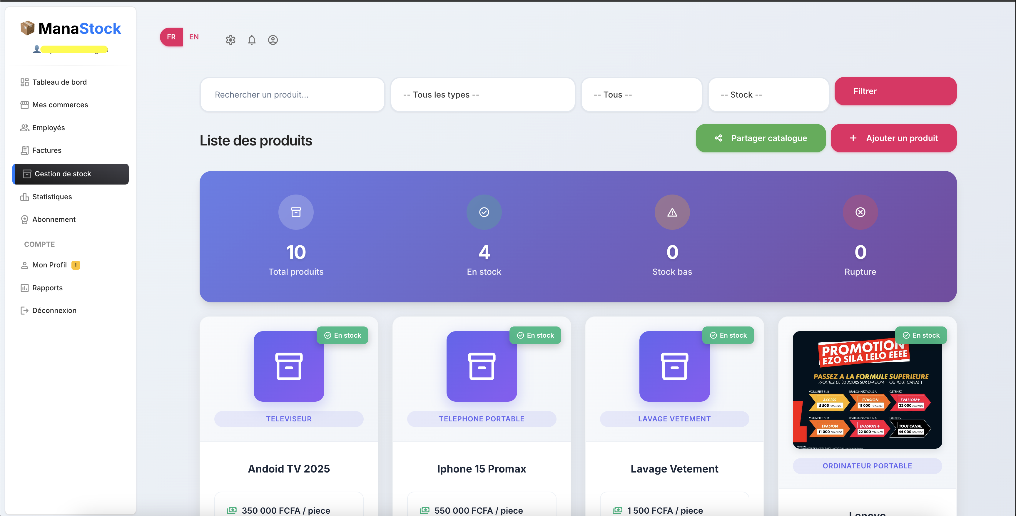 Dashboard Stock